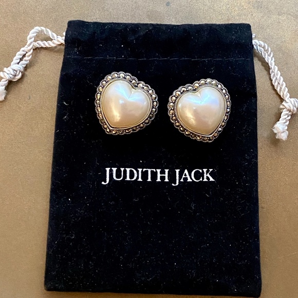 JUDITH JACK Heart Mobie Pearl RARE Silver Earrings